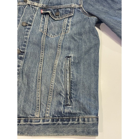Levi's Premium Mens Blue Denim Button Jacket Pockets Size Large Big E Art Back - Picture 9 of 16
